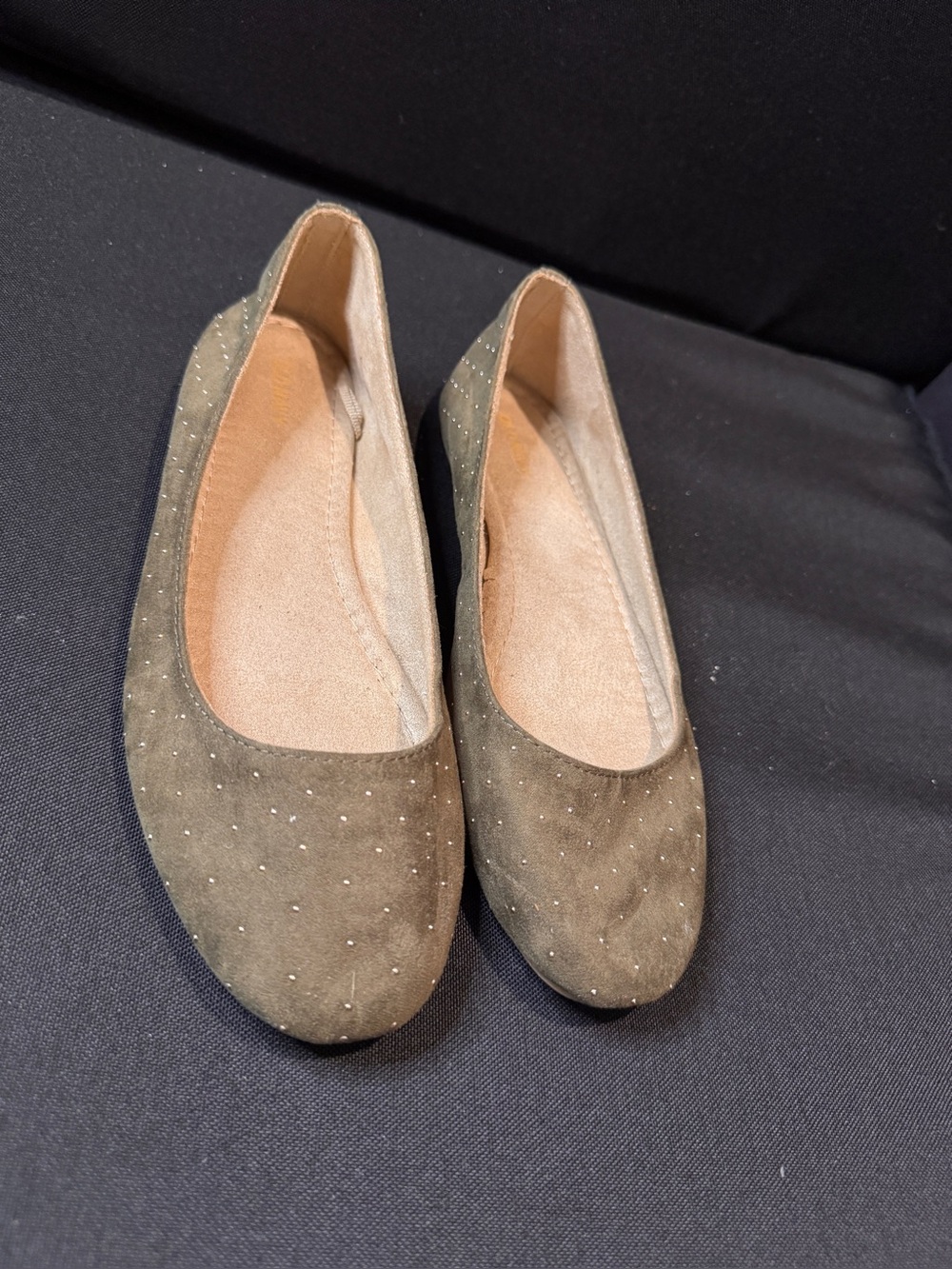 Old Navy Olive Green Suede Ballet Flats with Tiny Stud Accents